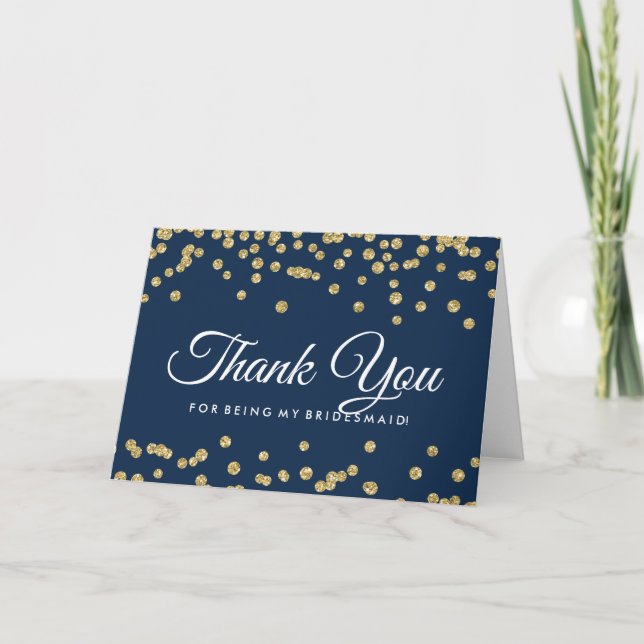 Thank You Gold Faux Glitter Confetti Navy Card (Front)