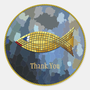 "Thank You" Gold Fish Classic Design Round Sticker