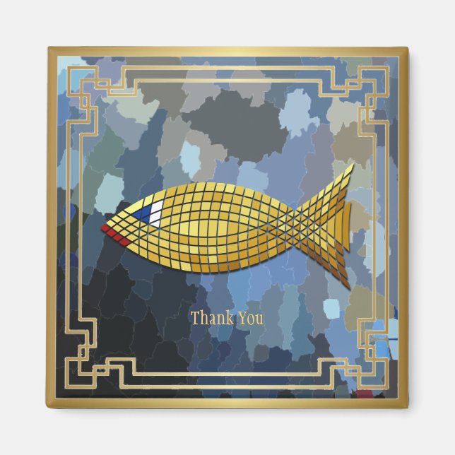 "Thank You" Gold Fish Tile Design Magnet (Front)