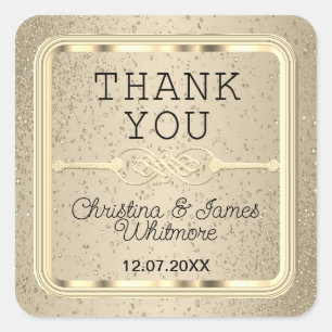 Thank You - Gold Glitter and Gold Labels Square