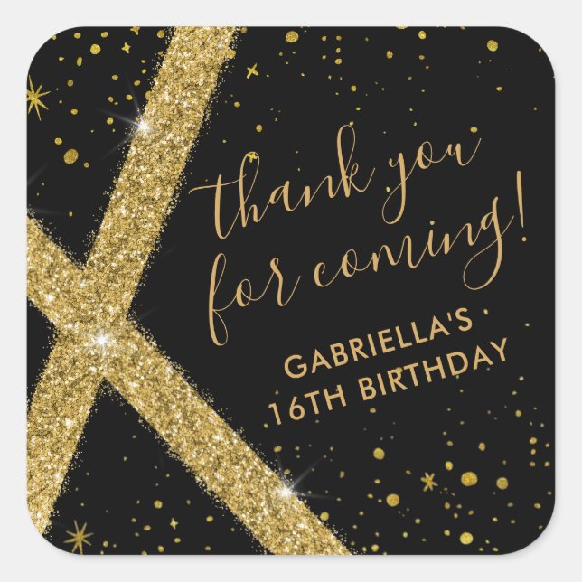 Thank You Gold Glitter Modern Favour  Square Sticker (Front)