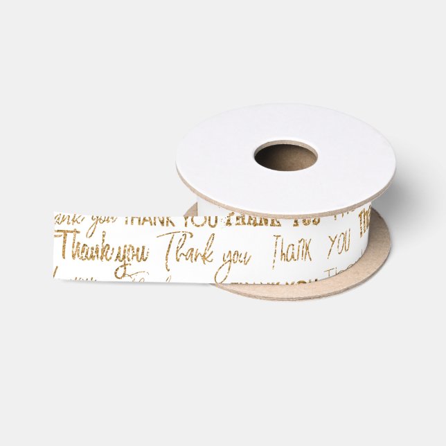 Thank you gold glittered text satin ribbon (Spool)