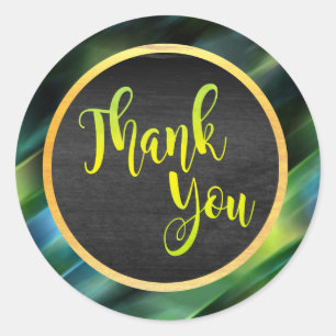 Thank You Gold Green Glitter Wedding Glow Classic Round Sticker