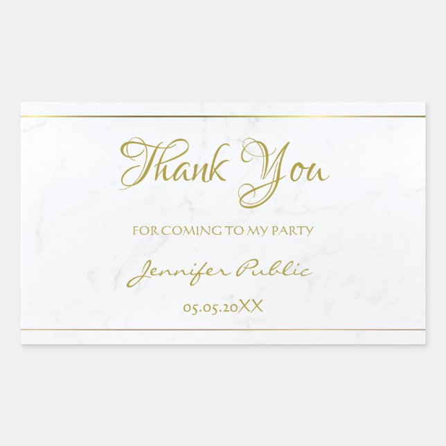 Thank You Gold Hand Script Text Marble Template Sticker (Front)