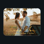 thank you, gold handwriting wedding photo  magnet<br><div class="desc">elegant thank you,  gold handwriting wedding photo Magnet</div>