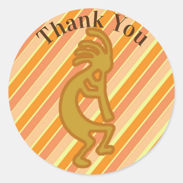 Thank You Gold Kokopelli with Flute Southwest Classic Round Sticker (Front)