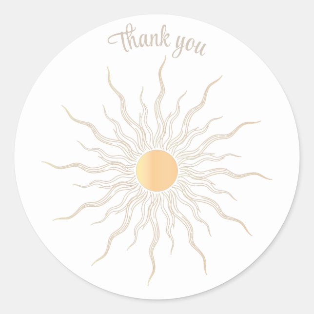 Thank you gold line drawing sunburst sun  classic round sticker (Front)