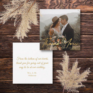  thank you gold luxury handwriting wedding photo  card