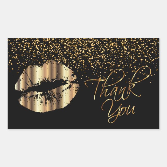 Thank You - Gold Metal Lips with Gold Confetti Sticker (Front)