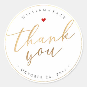 Thank You, Gold Modern Script DIY Background Classic Round Sticker