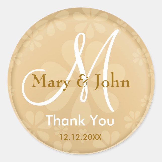 Thank You Gold Monogrammed Wedding Stickers (Front)