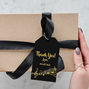 Thank You gold music notes on elegant black Gift Tags