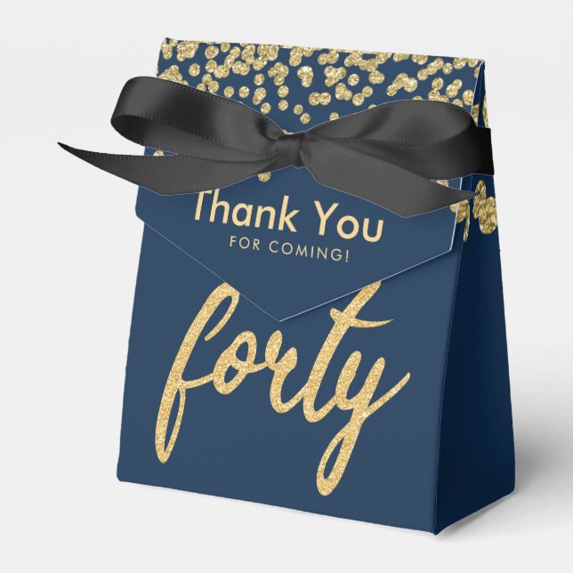 Thank You Gold Navy Blue "Forty" Birthday Party Favor Box (Front Side)