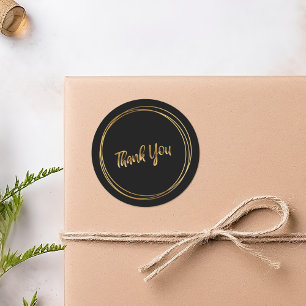 Thank you gold rings black classic round sticker