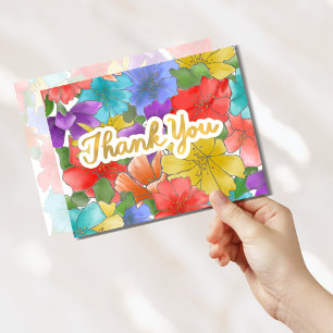 Thank You Gold Script Modern Watercolor Floral Card