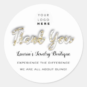 Thank You Gold Script Name Shop Web Logo Boutique Classic Round Sticker