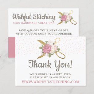 Thank You Gold Sewing Scissors Shabby Floral Card