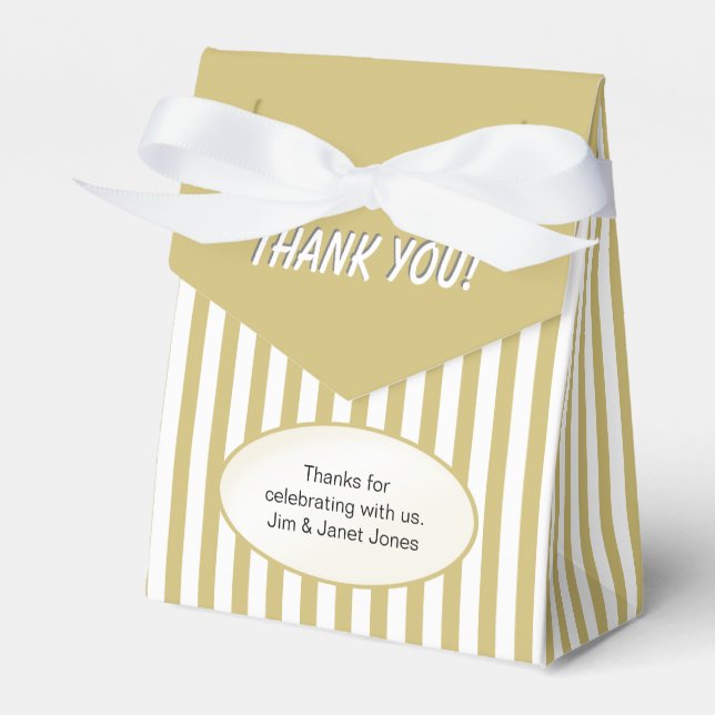 Thank You - Gold Simple Stripes Pattern Favor Box (Front Side)