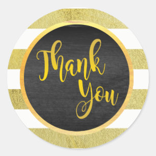 Thank You Gold Striped Glitter Classic Round Sticker