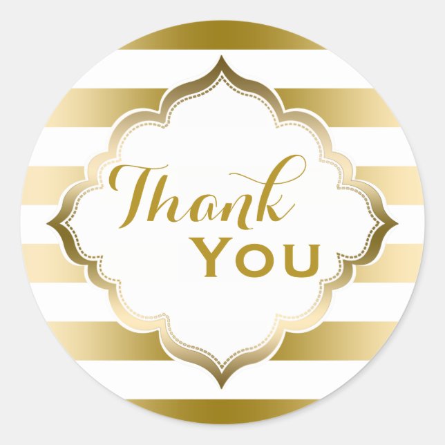 Thank you- Gold Stripes Geometric Pattern Classic Round Sticker (Front)