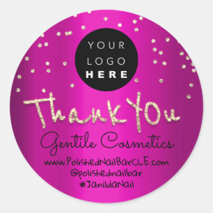 Thank You Gold Sweet 16th Logo Name Fuchsia  Gold Classic Round Sticker