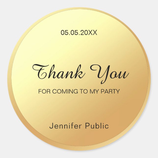 Thank You Gold Template Elegant Handwritten Classic Round Sticker (Front)