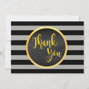 Thank You Gold Wedding Black Striped Card