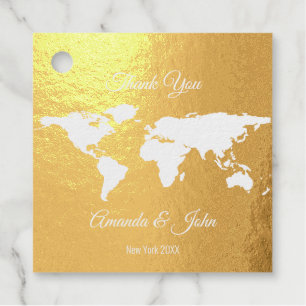 Thank You Golden Foil World Map Destination Globe Favour Tags