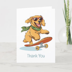 Thank You Golden Retriever Dog Skateboarding Card