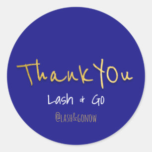 Thank You Golden Script Blue Navy Event Favour Classic Round Sticker