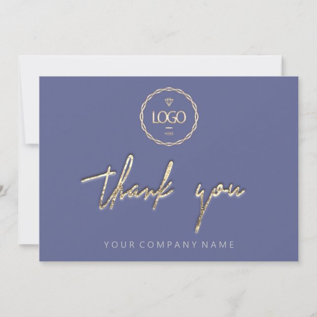 Thank You Golden Script  Logo Script Smoky Blue Invitation (Front)