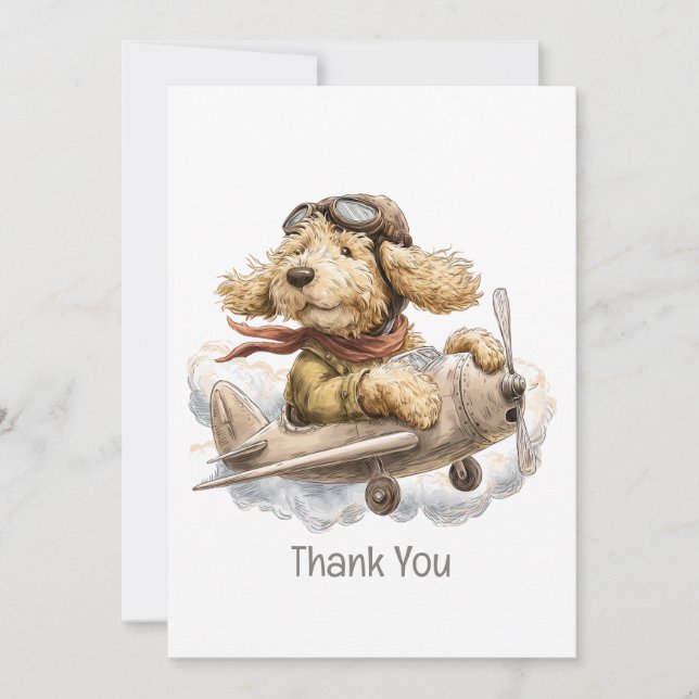 Thank You Goldendoodle Dog Pilot Airplane Card (Front)