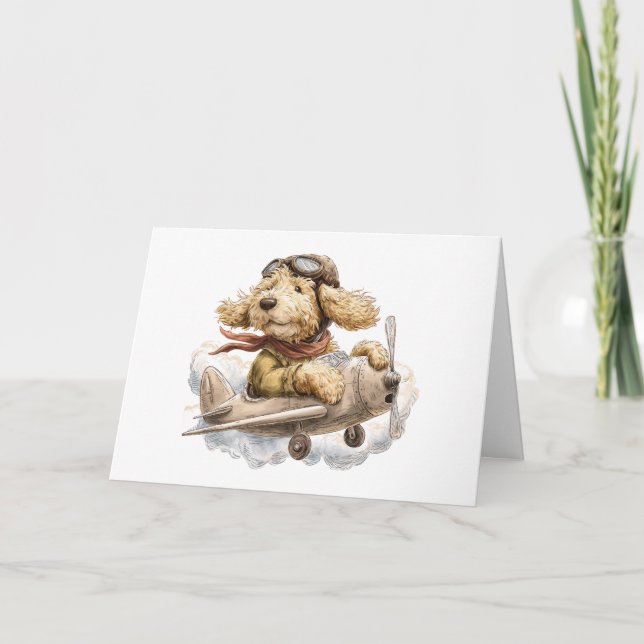 Thank You Goldendoodle Dog Pilot Airplane Card (Front)