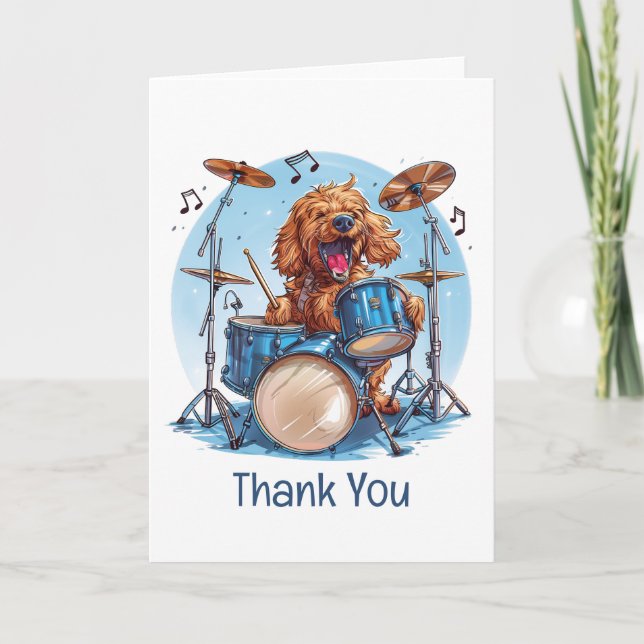 Thank You Goldendoodle Dog Playing Drums (Front)