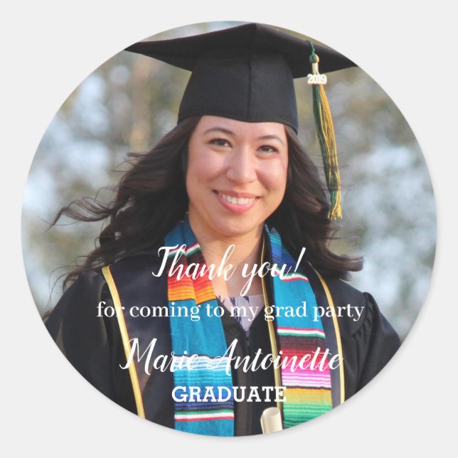 Thank you Graduate Photo Modern Classic Round Sticker (Front)