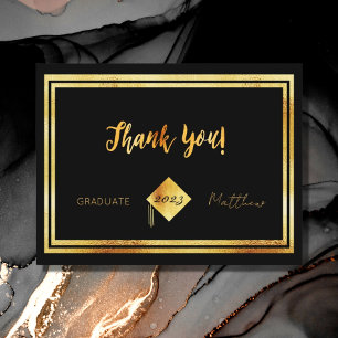 Thank you graduation 2023 black gold postcard
