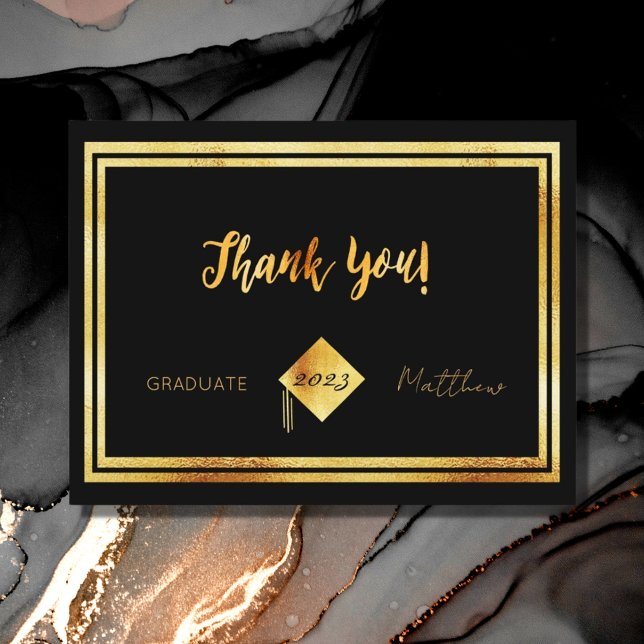 Thank you graduation 2023 black gold postcard (Creator Uploaded)