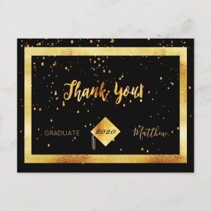 Thank you graduation black gold confetti postcard