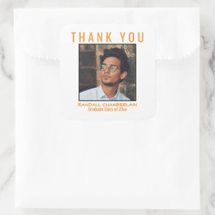 Thank You Graduation Orange Black Custom Photo Square Sticker