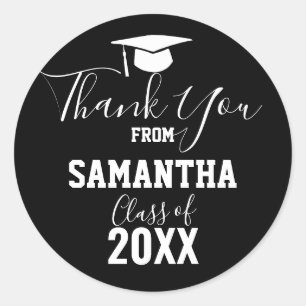 Thank You Graduation Party Favor black Classic Round Sticker