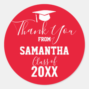 Thank You Graduation Party Favor Red Classic Round Sticker
