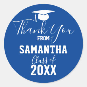Thank You Graduation Party Favour blue Classic Round Sticker