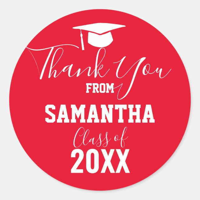 Thank You Graduation Party Favour Red Classic Round Sticker (Front)