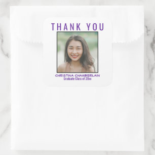 Thank You Graduation Purple Black Custom Photo Square Sticker