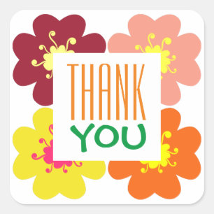 Thank You Graphic Flower Birthday Square Sticker