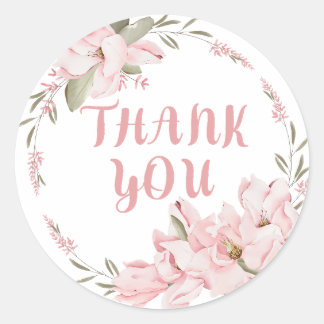 Thank You - Gratitude - Pink Flowers Classic Round Sticker