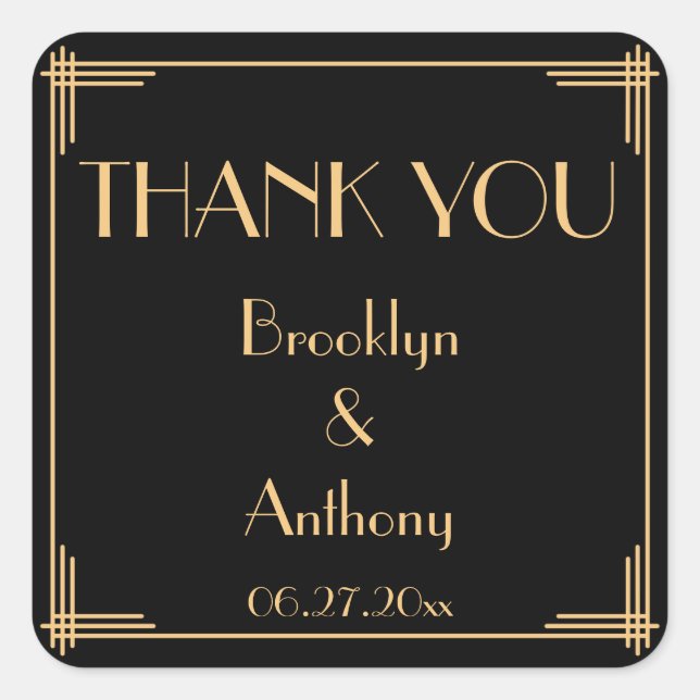 Thank You Great Gatsby Art Deco Wedding Stickers (Front)
