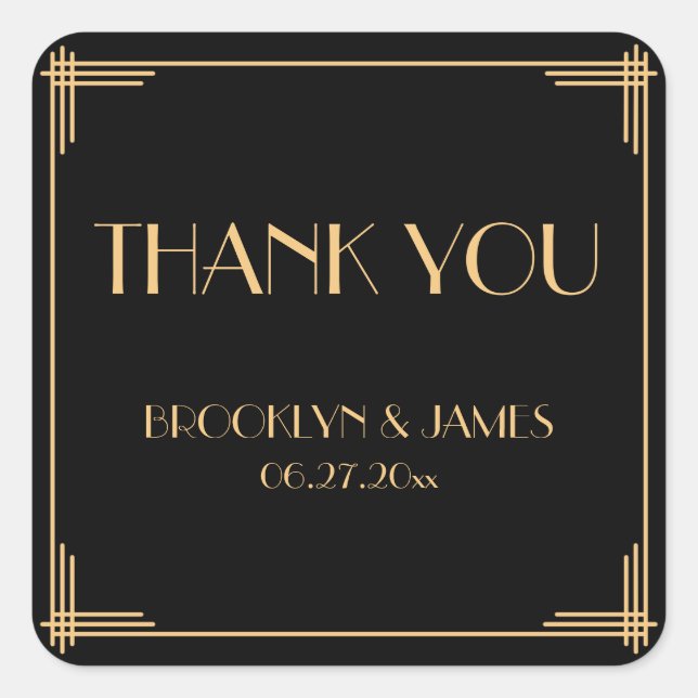 Thank You Great Gatsby Art Deco Wedding Stickers (Front)