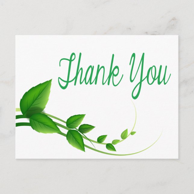 Thank You Green And White Leaf Nature Postcard (Front)