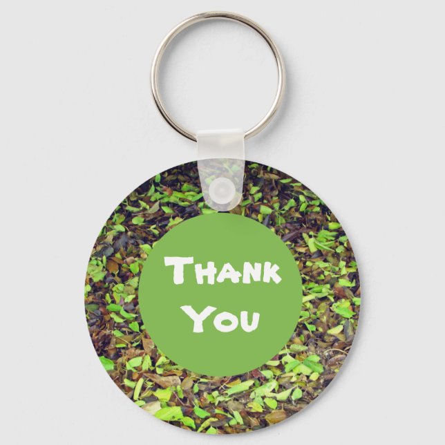 Thank You Green Brown Autumn Leaves Appreciation Keychain (Front)